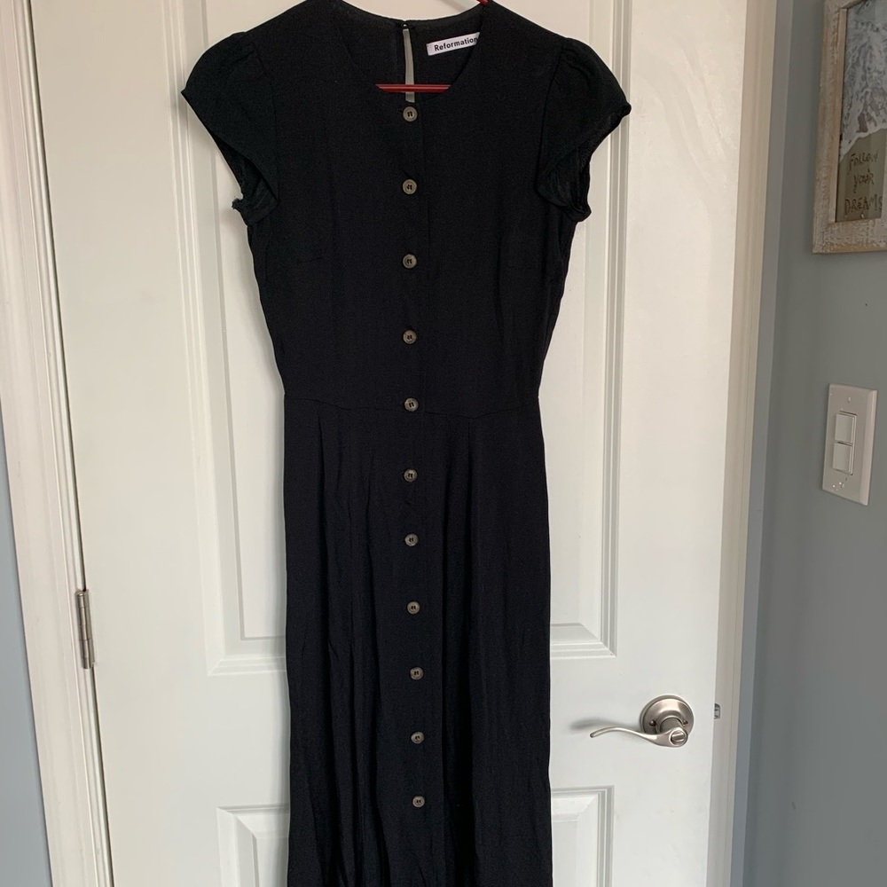 Reformation black button dress